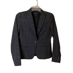 Banana Republic Womens 6 Grey Plaid Wool Blend Classic Fit Blazer Jacket Office